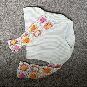 White Sweater with Crochet Sleeves